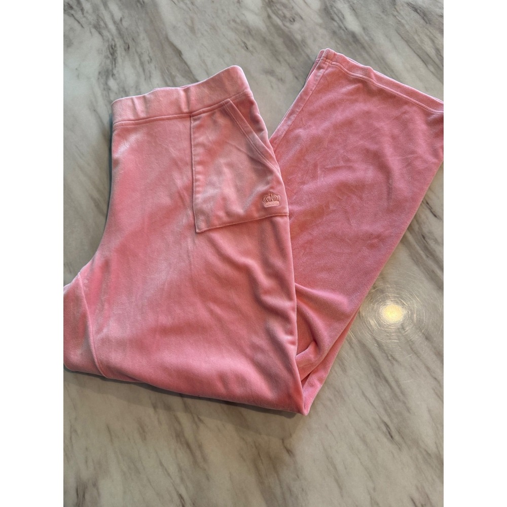 Juicy Couture Pink Velour Wide Leg Lounge Pants Crown Logo Y2K Style